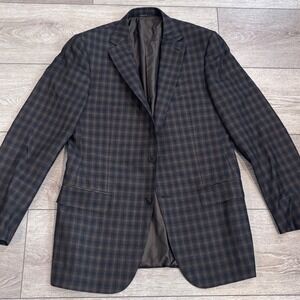 Ermenegildo Zegna Sport Coat Mens 40L Brown Plaid Mila Wool Blazer Italy